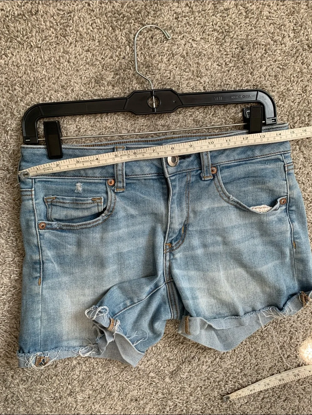 American Eagle Super Super Stretch Light Blue Denim Midi Shorts